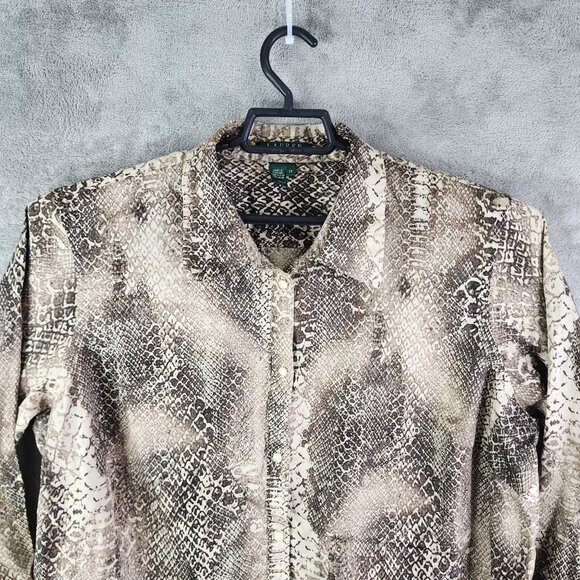 Womens Lauren Ralph Lauren Shirt Blouse Snakeskin Button Down 3/4 Sleeve Size 2X - Picture 4 of 10